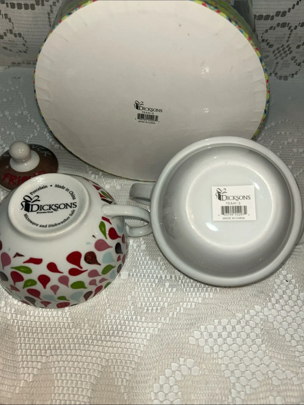 Tea for One Set - White Teapot and Bowl with Multicolor Accents